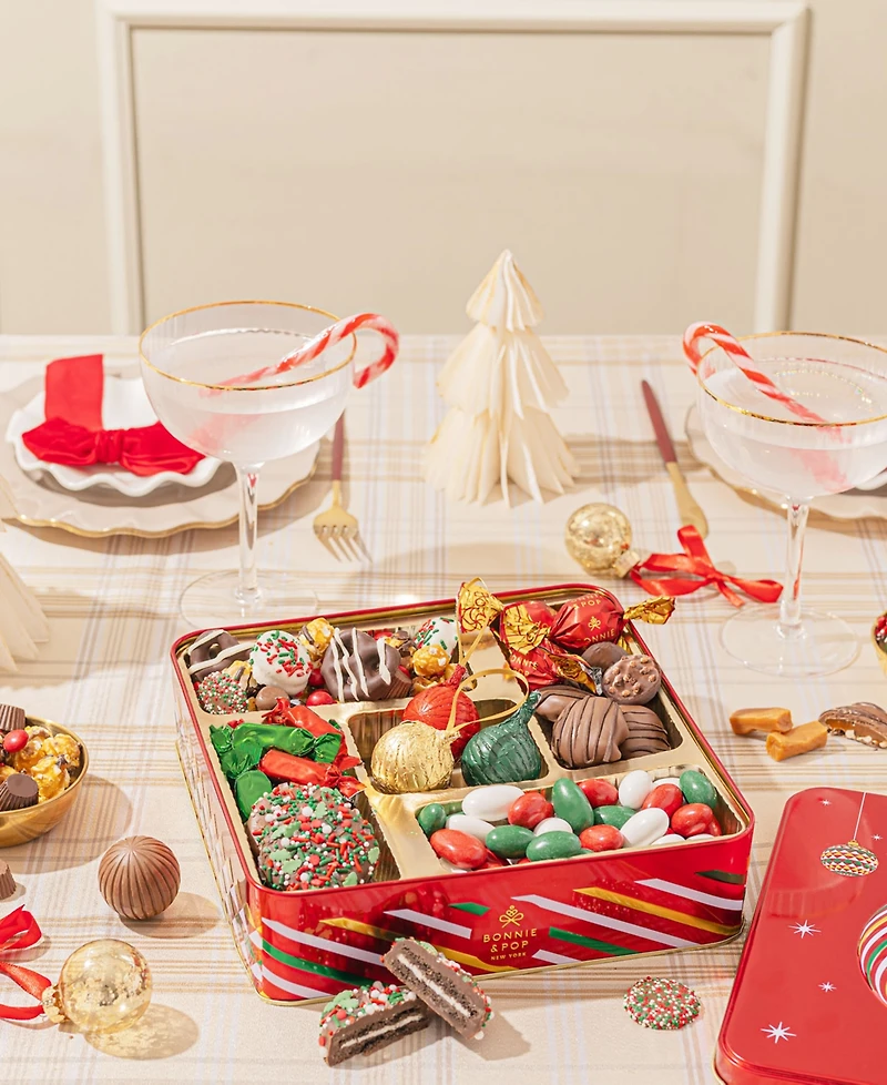 Bonnie & Pop Christmas Ornament Sweets Gift Tin, 6 Sections