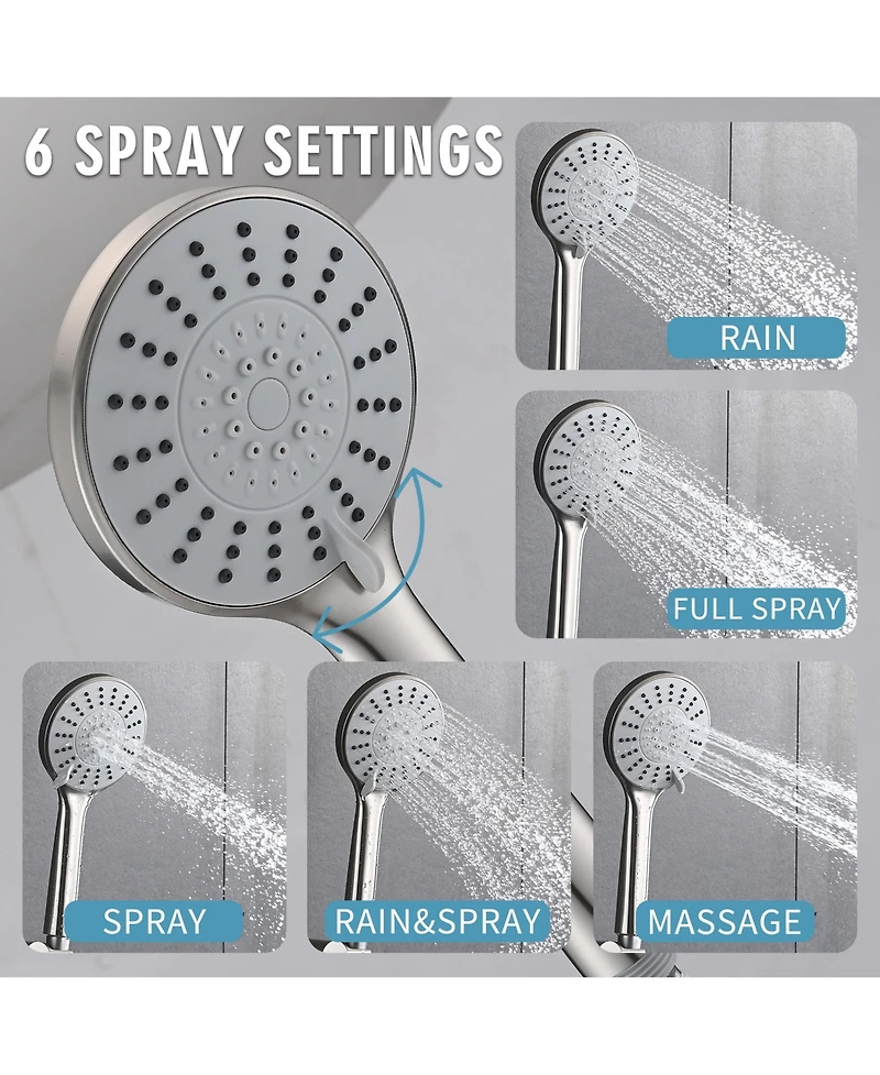 Rainsken 10 Inches Wall Mounted Shower with High Pressure Rain Shower Head and 5-Function Handheld Shower Head