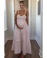 Pinkblush Maternity Floral Striped Smocked Shoulder Tie Maxi Dress