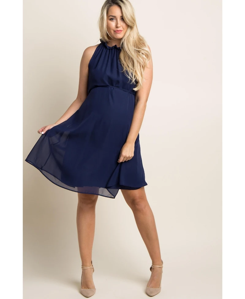 PinkBlush Black Chiffon High Neck Maternity Dress