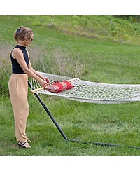 Cotton Rope Freestanding Hammock with Spreader Bar Portable Steel Stand and Pad Pillow Set - 12'