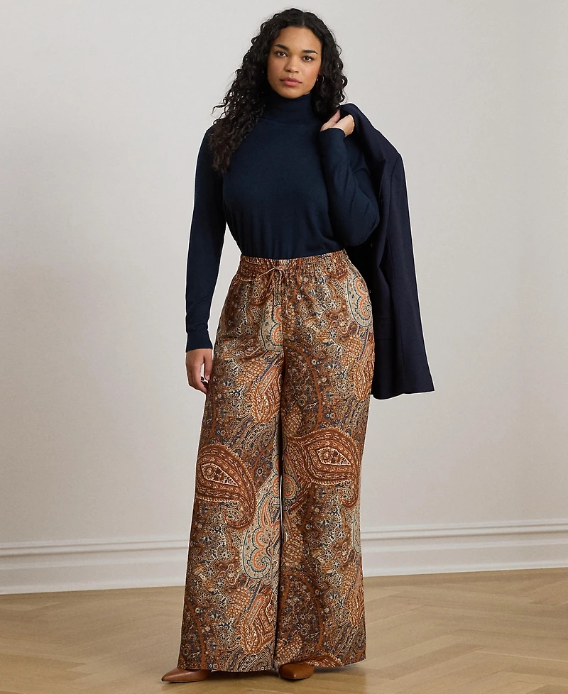 Lauren Ralph Plus Paisley Print Wide-Leg Pants