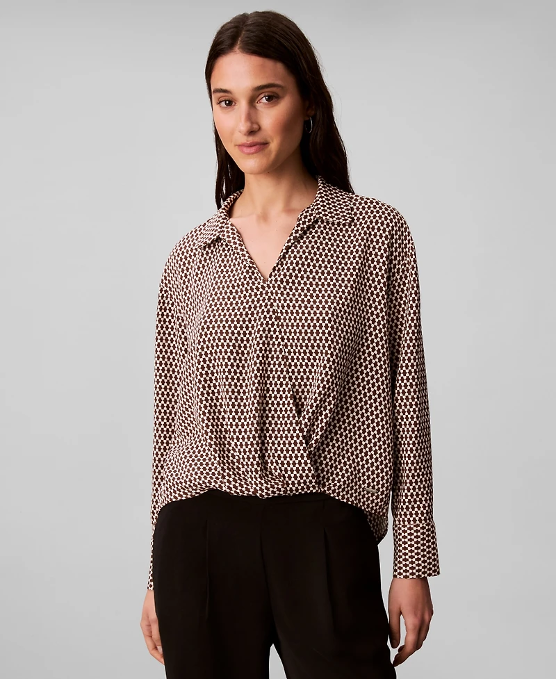 Calvin Klein Women's Printed Crepe Long Sleeve Top