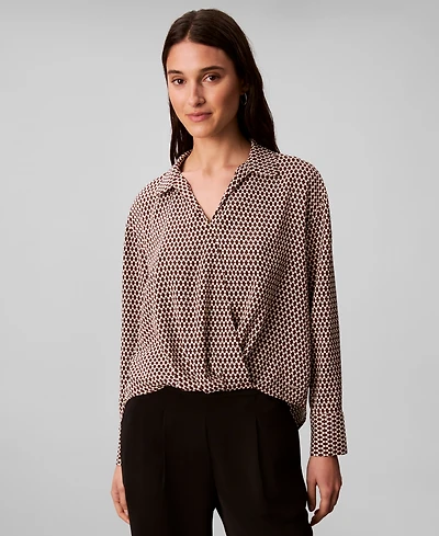 Calvin Klein Women's Printed Crepe Long Sleeve Top