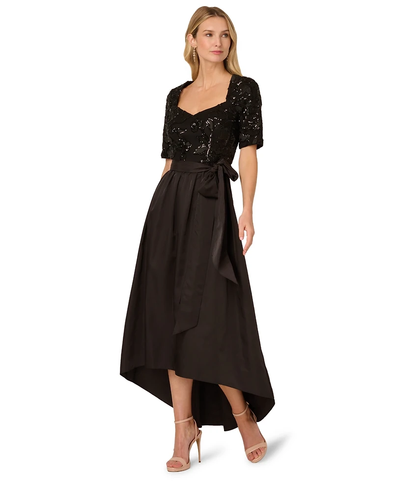 Adrianna Papell Women's Sequin Combo Taffeta Short Sleeve Gown