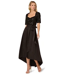 Adrianna Papell Women's Sequin Combo Taffeta Short Sleeve Gown