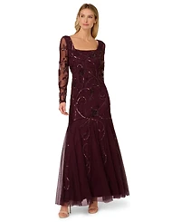Adrianna Papell Women's Beaded Long Sleeve Dress