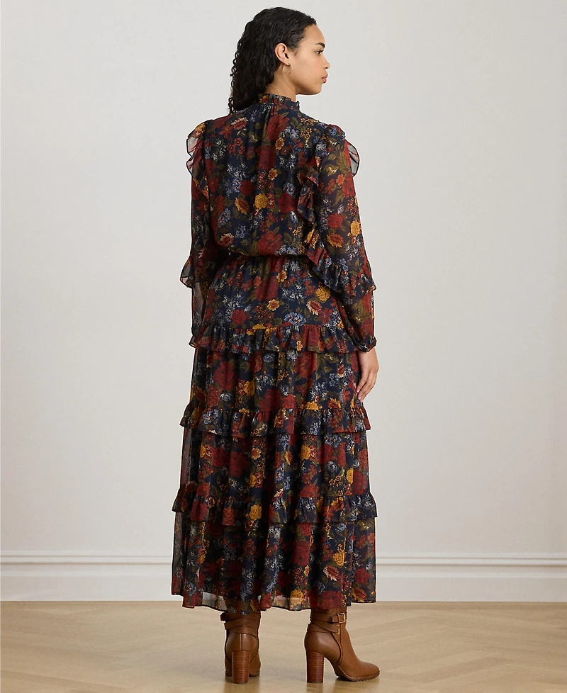 Lauren Ralph Plus Floral Crinkle Tiered Dress