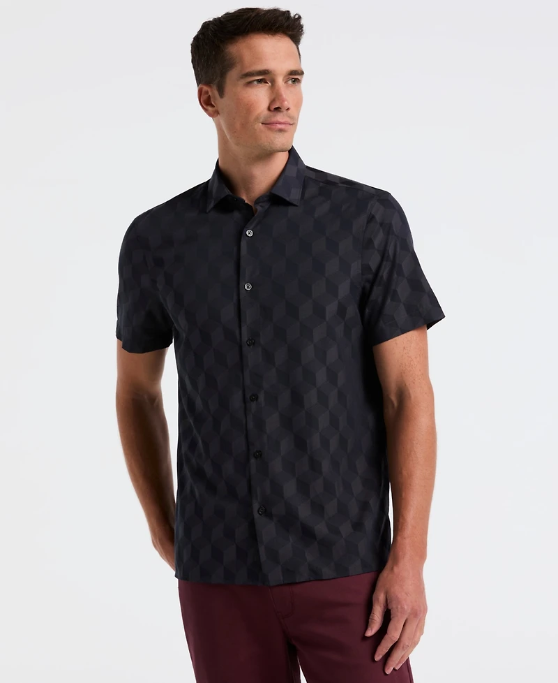 Perry Ellis Men's Short Sleeve Cube Geo Jacquard Shirt
