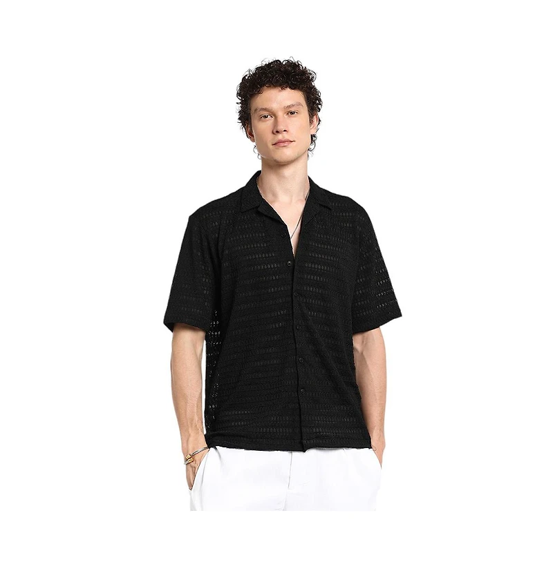 Campus Sutra Men's Midnight Black Marquise-Knit Shirt