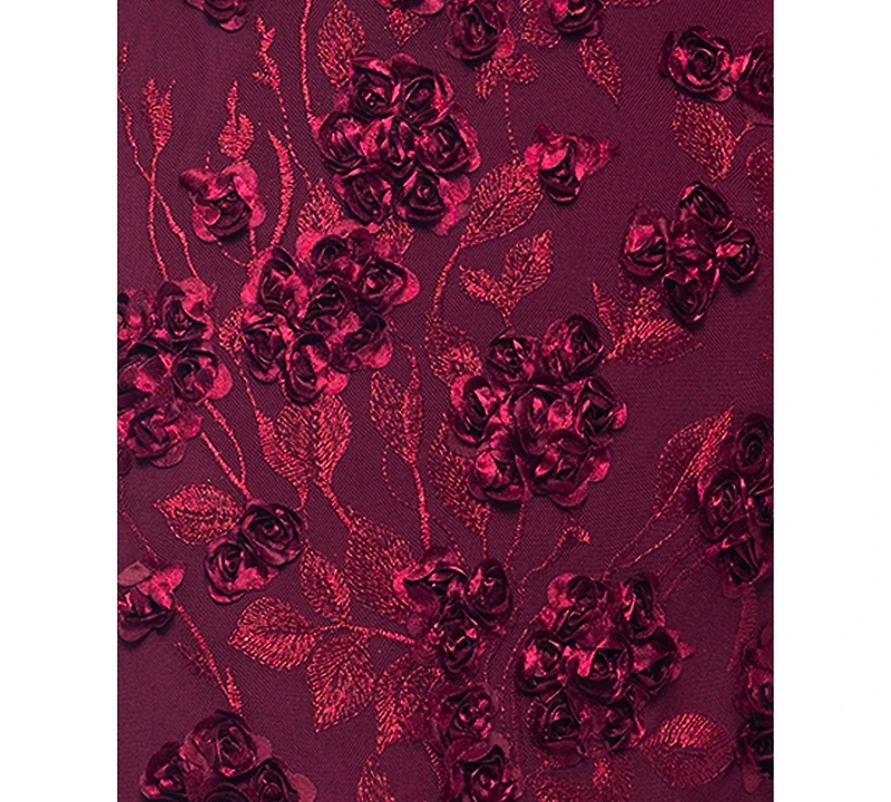 Xscape Petite Raised Flower Crewneck Long Gown Dress
