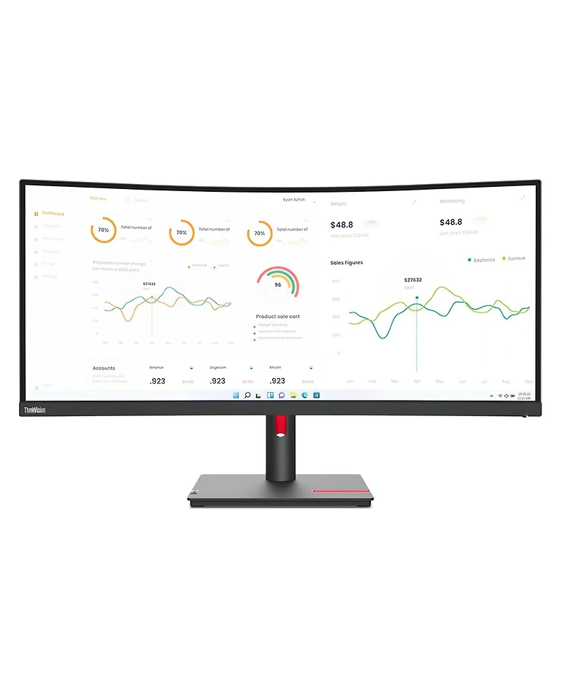 Lenovo ThinkVision T34w-30 34" 21:9 UltraWide Qhd Curved Va Wled Lcd Monitor, Raven Black