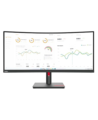 Lenovo ThinkVision T34w-30 34" 21:9 UltraWide Qhd Curved Va Wled Lcd Monitor, Raven Black