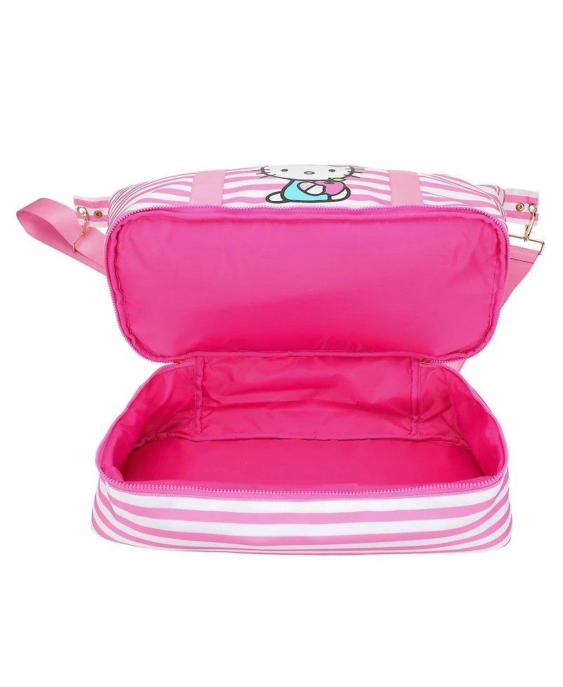 Hello Kitty Character 17" Pink & White Striped Duffle Bag