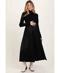 Pinkblush Maternity Olive Knit Contrast Top Satin Midi Dress