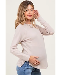 Pinkblush Maternity Beige Baby Waffle Knit Long Sleeve Top