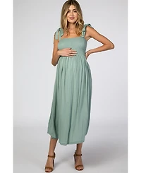 Pinkblush Maternity Beige Smocked Tie Strap Midi Dress