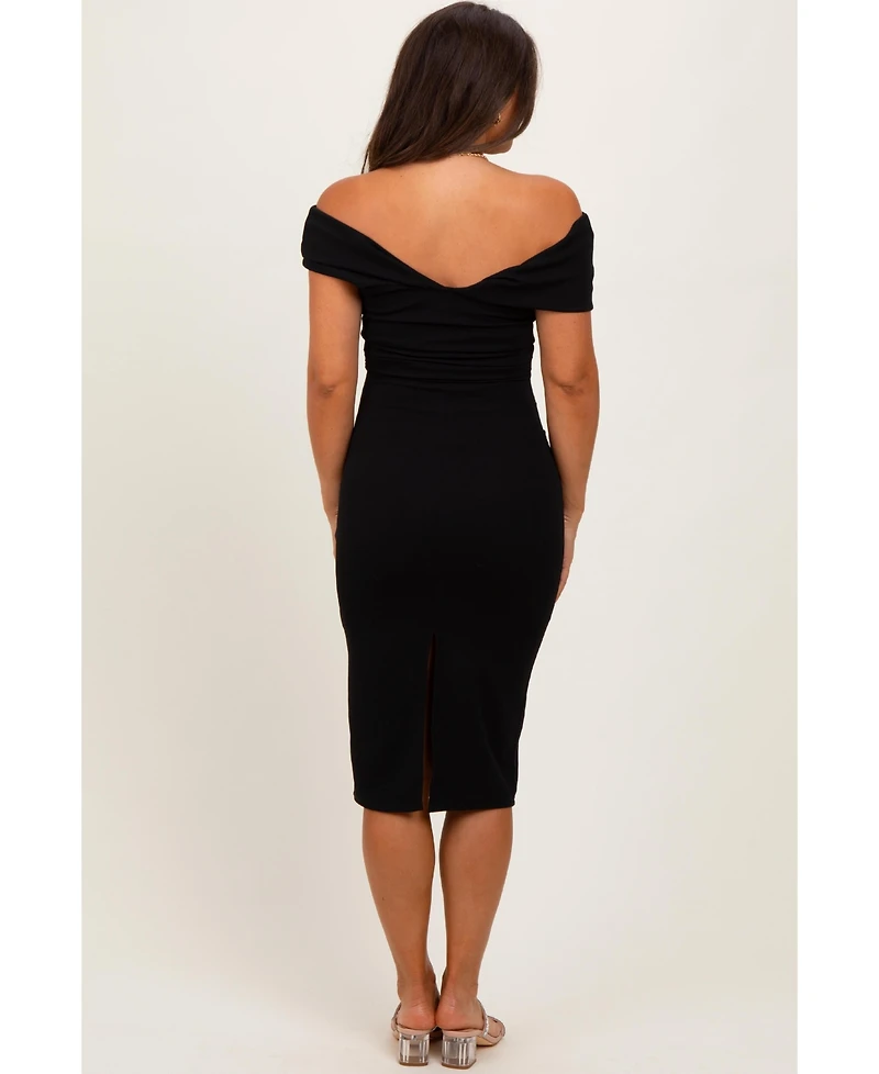 Pinkblush Maternity Black Off Shoulder Fitted Midi Dress