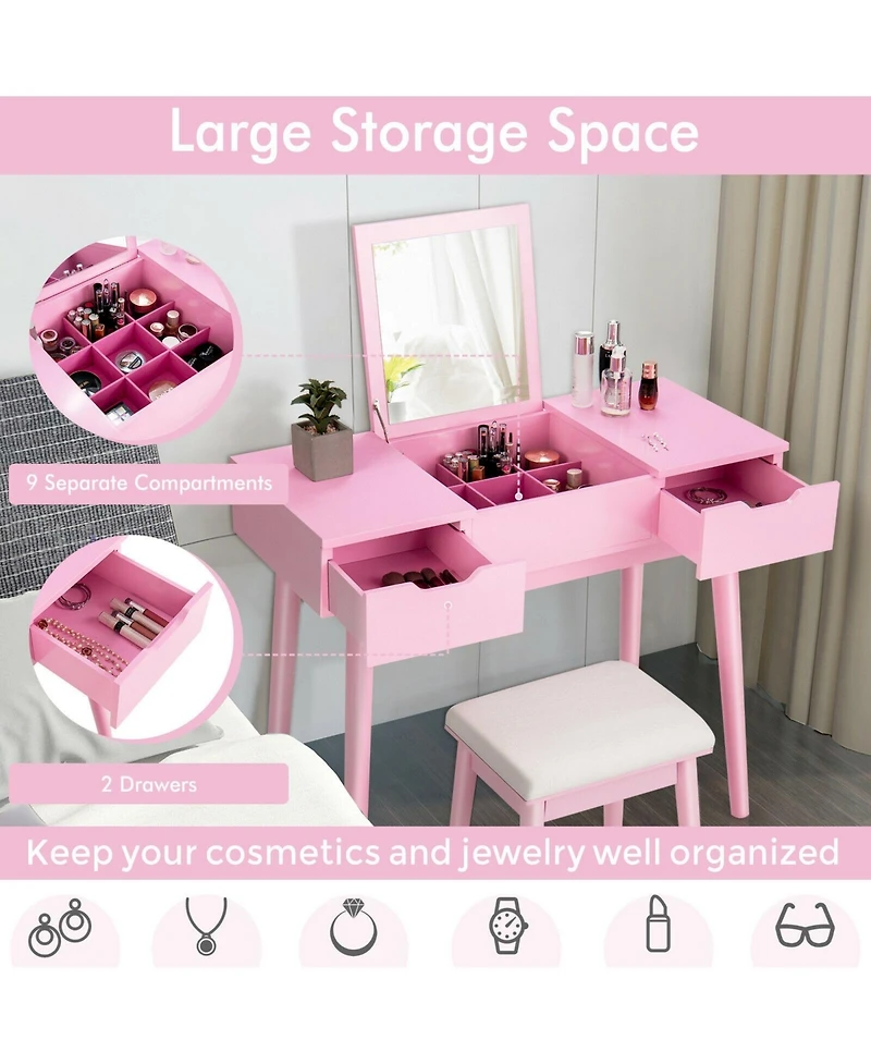 Volenca Makeup Vanity Table Set with Flip Top Mirror and 2 Drawers
