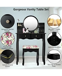 Makeup Vanity Table Set with 360° Pivoted Round Mirror