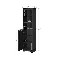 Yaheetech 60.5" H Tall Bathroom Floor Cabinet with Single Door and Shelve Black