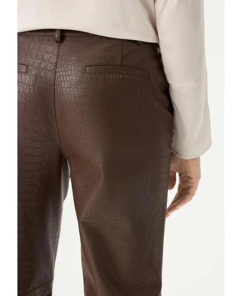 Olsen Women's Mona Fit Straight Leg Faux Croc Cropped Pant