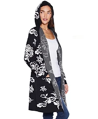 Belldini Women's Hooded Fall Botanicals Coatigan Sweater