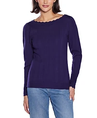 Belldini Women's Scalloped-Trim Boat Neck Sweater