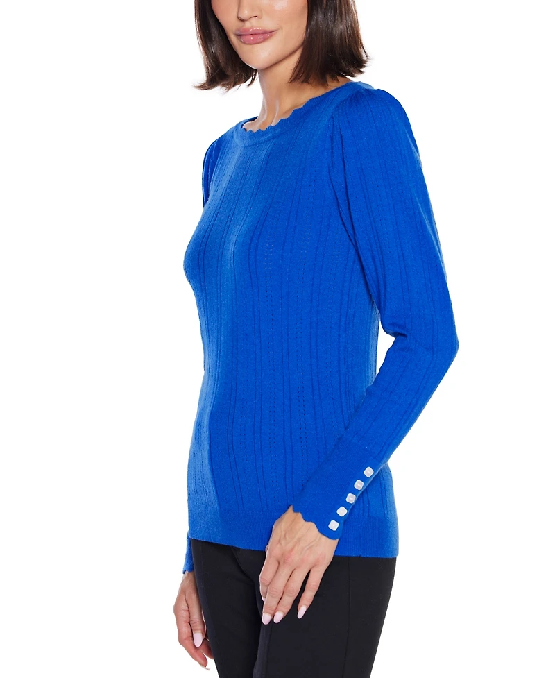 Belldini Women's Scalloped-Trim Boat Neck Sweater