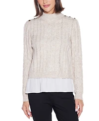 Belldini Women's Black Label Chiffon-Hem Cable Sweater