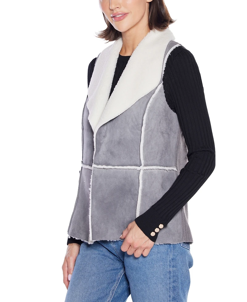 Belldini Women's Black Label Sherpa-Trim Sweater Vest
