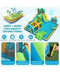 Gymax Inflatable Water Slide w/Splash Pool Climbing Wall Football Goal 735W Blower