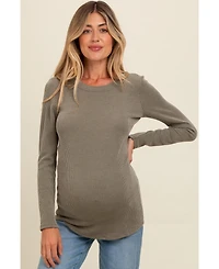 Pinkblush Maternity Charcoal Ribbed Scoop Neck Long Sleeve Top