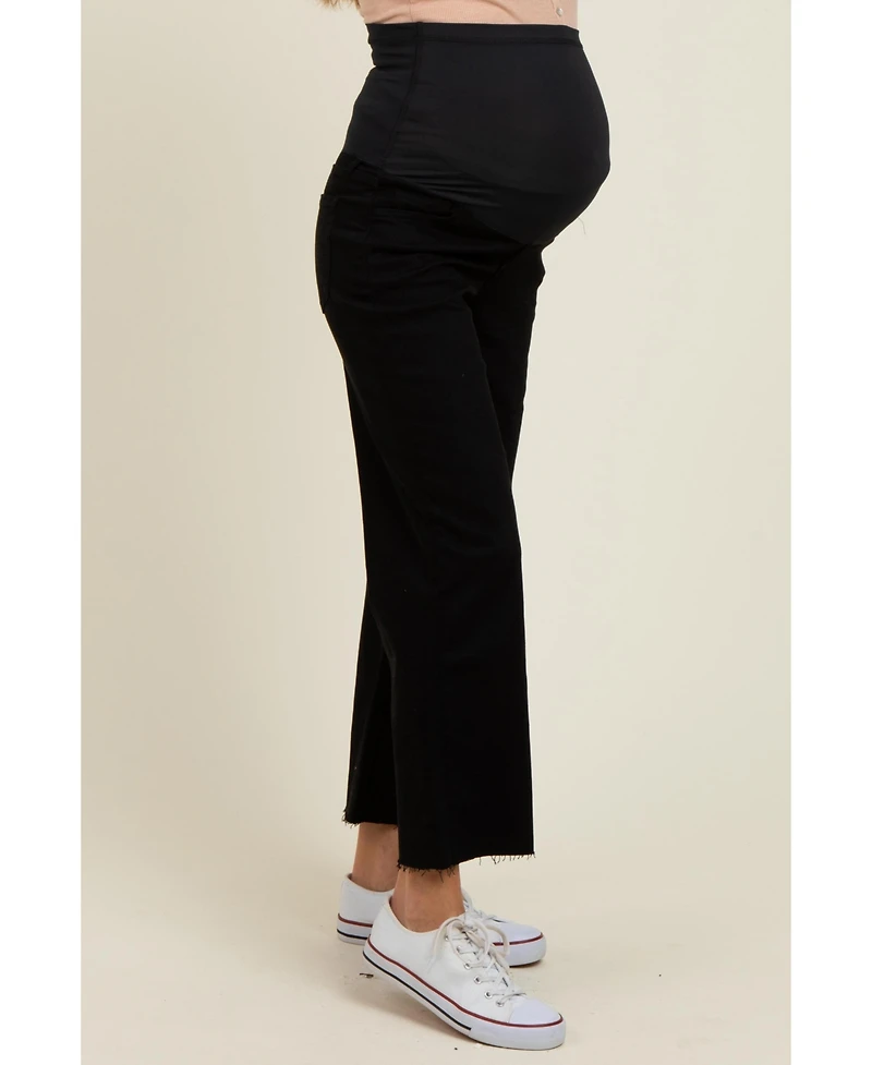 Pinkblush Maternity Black Raw Hem Cropped Wide Leg Jeans