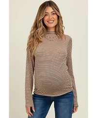 Pinkblush Mocha Striped High Neck Maternity Long Sleeve Top