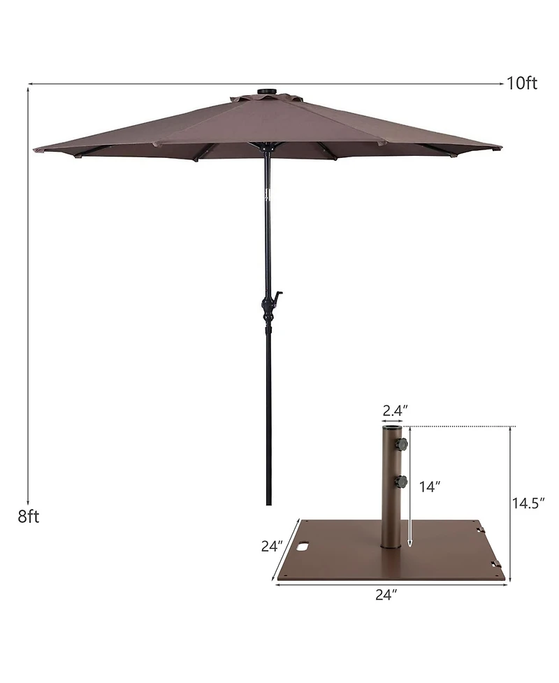 Gymax Ft Patio Table Market Umbrella w/ Solar Led Lights & Heavy-duty Base