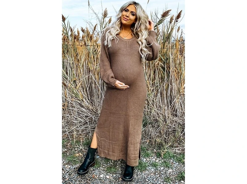 Pinkblush Women's Mauve Side Slit Maternity Maxi Sweater Dress