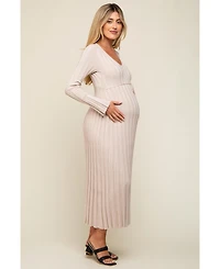 Pinkblush Maternity Taupe Ribbed Knit Maxi Dress