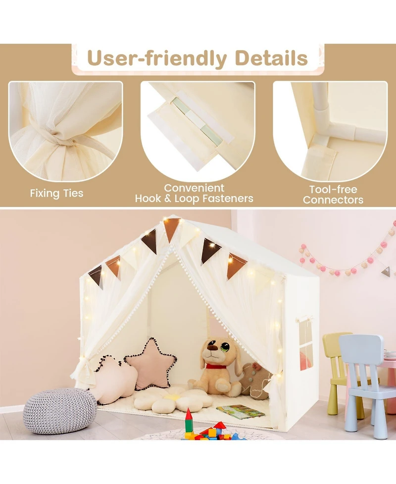 3-4 Kids Large Play Tent House with 2 Opening Doors and Star Lights