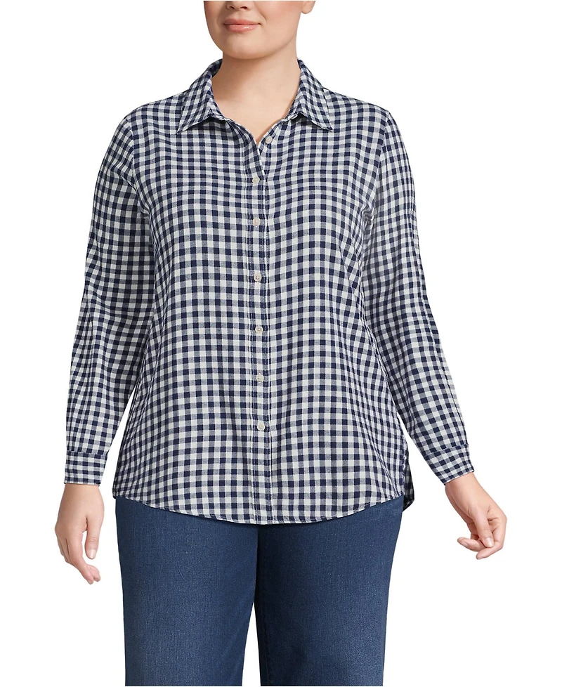 Lands' End Plus Flannel Boyfriend Long Sleeve Shirt