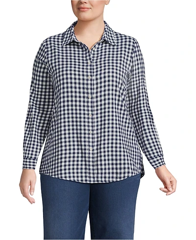 Lands' End Plus Flannel Boyfriend Long Sleeve Shirt