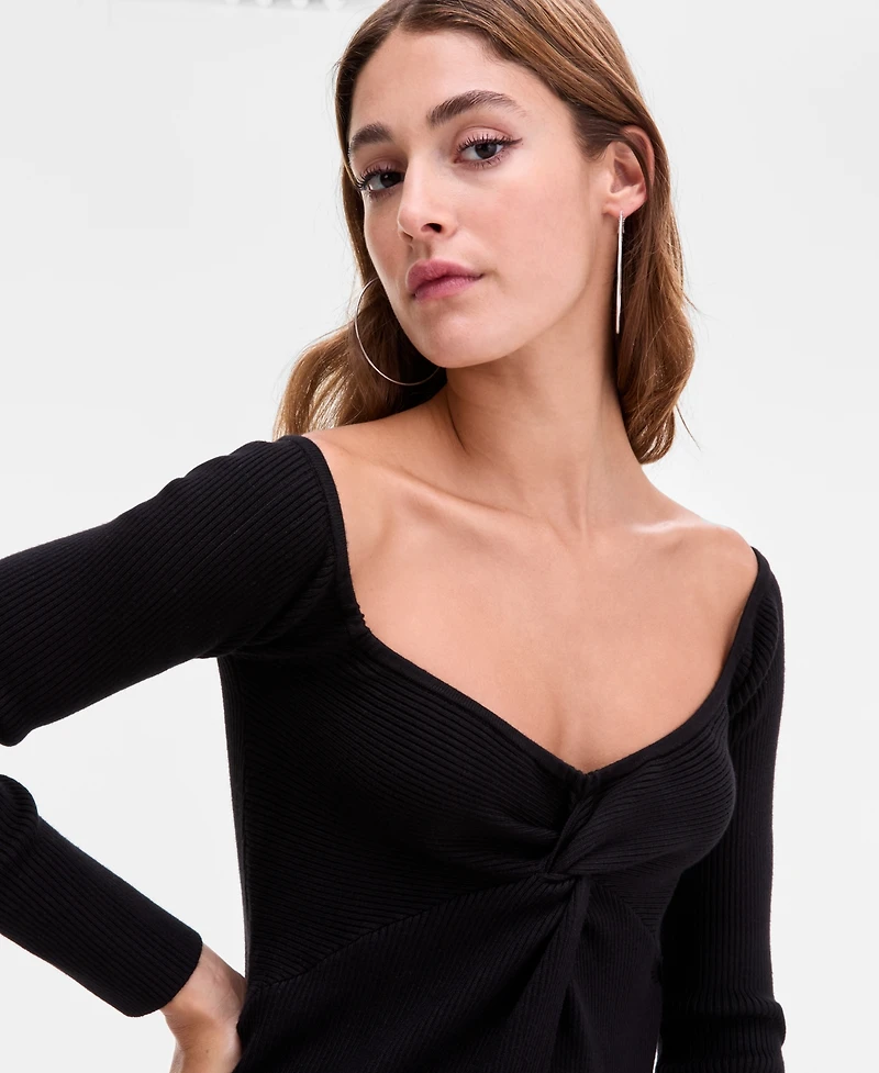 Bar Iii Women's Twist-Front Ribbed Knit Sweater, Macy's Exclusive