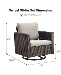 Gymojoy U-Frame 2-Piece Swivel Glider Wicker Outdoor Rocking Chair with Olefin Cushions