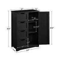 32.5" H Wooden Bathroom Cabinet 4 Drawers & Cupboard