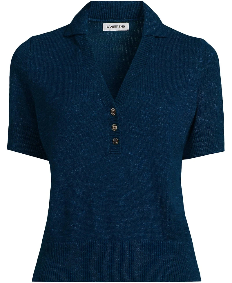 Lands' End Women's Cotton Blend Short Sleeve Polo Sweater