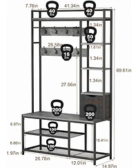 gaomon Hall Tree with Storage Bench - 41.34 In Freestanding Entryway Bench with Coat Rack, 5-In-1 Intelligent Design Featuring Shoe Storage