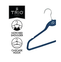 Trio Essentials 50PK Heavy Duty Velvet Hangers with Cascade Hook, 360 Degree Rotatable Hook Navy