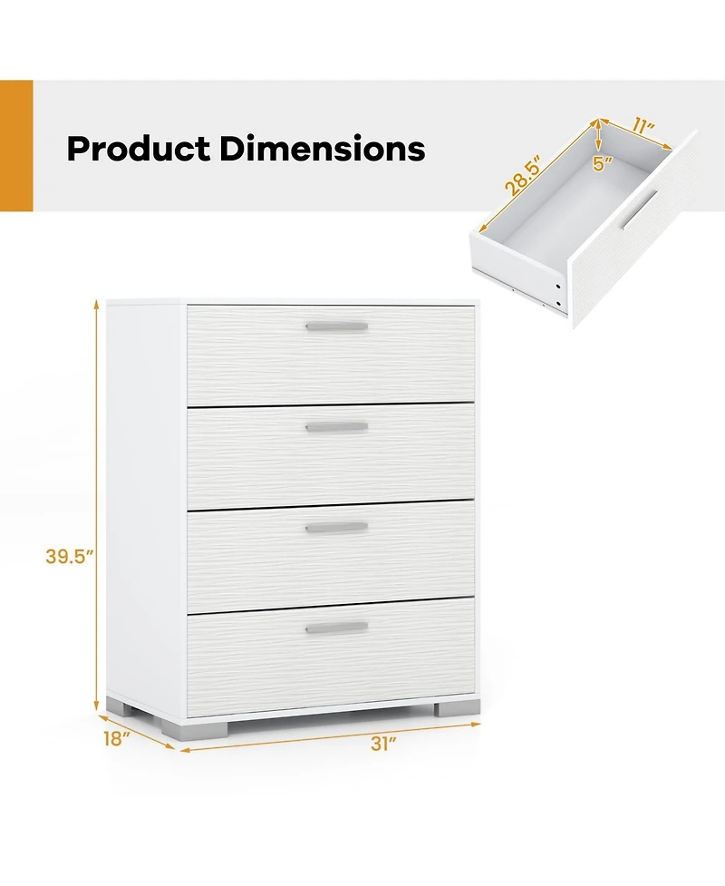 Volenca 4 Drawer Storage Cabinet with Metal Legs Handles with Anti-Toppling Devices
