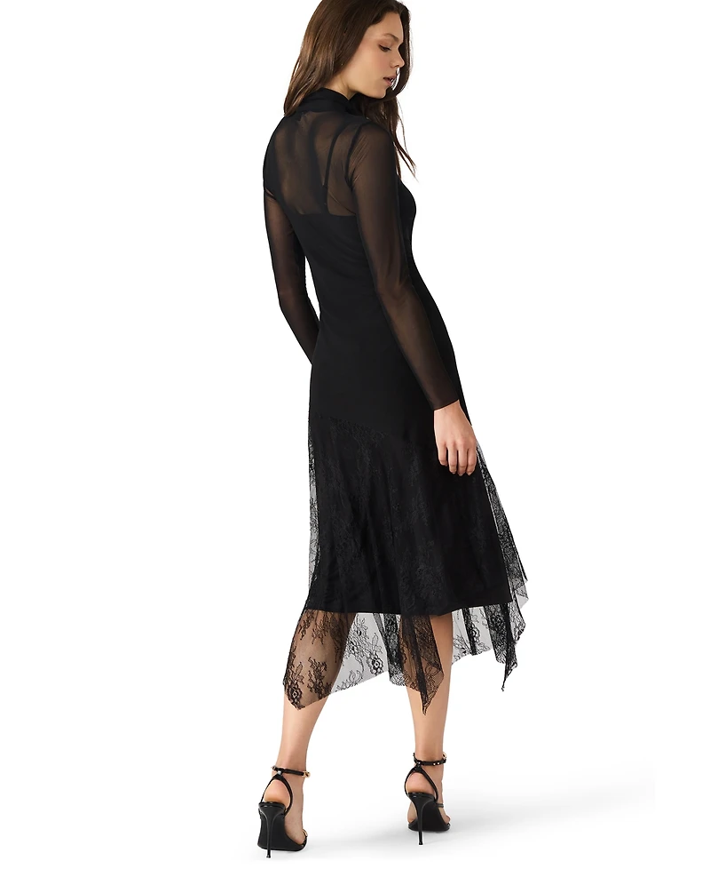Steve Madden Women's Silas Mock Neck Mesh Midi Dress