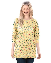 Woman Within Plus Perfect Printed Long-Sleeve Crewneck Tee